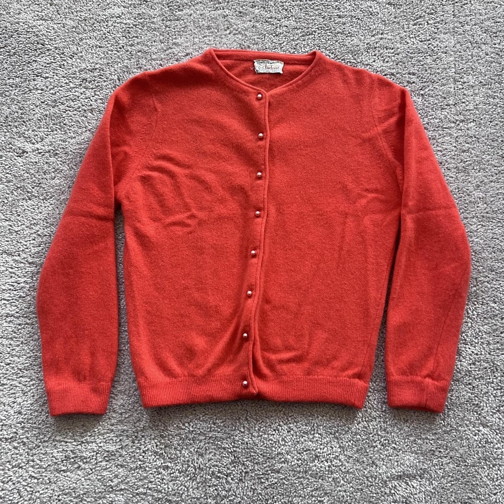 Vintage Darlene Minklam Cardigan Sweater Womens S Red Orange Lambswool Made‎ USA
